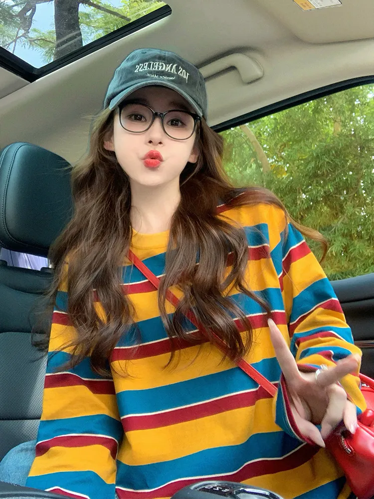 Embellish Knit - Women Color Block Striped Long Sleeve