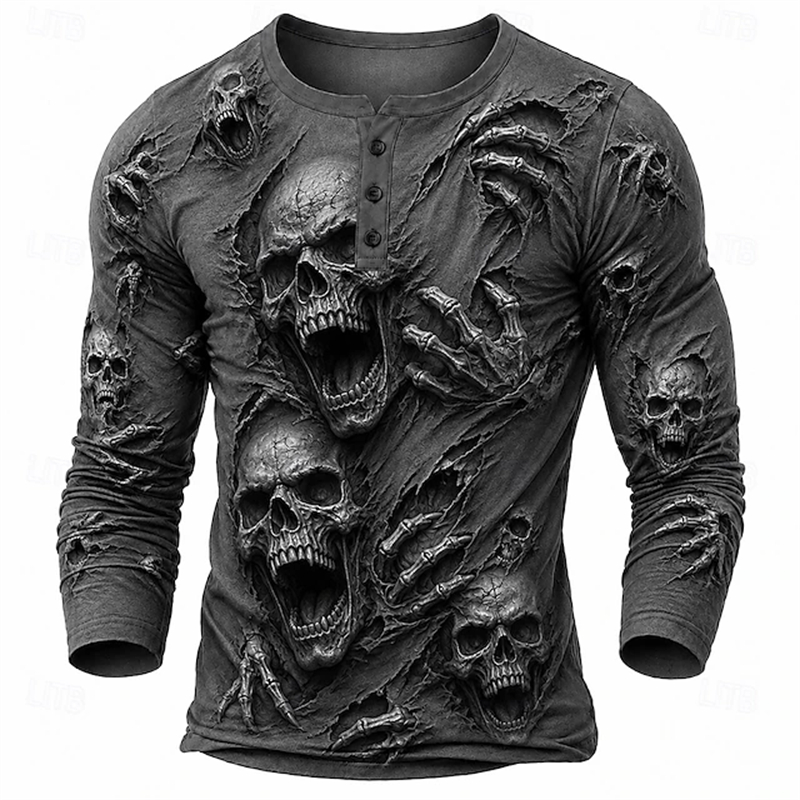 Embellish Knit - Halloween Horror Gothic-Style Men's Henry Long-Sleeve